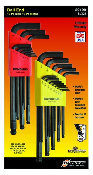 Bondhus 22 Pc Inch/Metric Ball End L-Wrench Double Pack